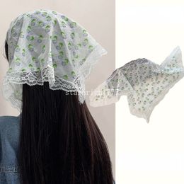 New Lace Hair Scarf Floral Print Headscarf Hat Retro Triangle Hair Band Women Travel Headband Girls Hair Accessories