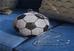Fashionable Diamond Football Shaped Crystal Handbag Round Shoulder Bag Unique Personality Rhinestone Soccer Ball Purse for Lady5722998159