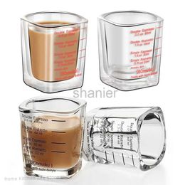 Mugs 60ml Espresso Coffee Measuring Cup Glass Ounce Cup Thickened with Scale Roasting Measuring Cup Double Dosing Square Coffee Mug 240417