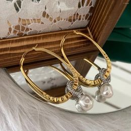 Dangle Earrings Classical Court Brass Zircon Faux Pearl Big Drop Women Jewelry Punk Party T Show Gown Runway Korean Japan INS