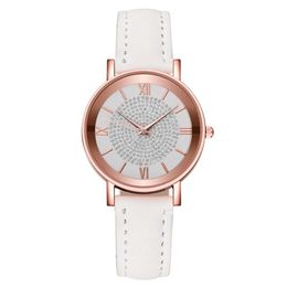 ACV7 -Armbanduhren Neue Stil Sternenhimmel Zifferblatt Uhren für Frauen Mode Römische Maßstab Strass Leder Ladies Quarz Uhr WEITAL WEICHT