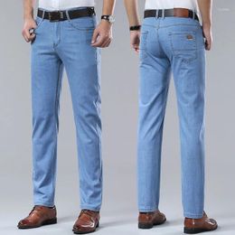 Men's Jeans Denim Summer Thin Light Blue Business Soft Fashion Straight Stretch Casual Pants Dropship Male