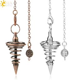CSJA Metal Pendulum Pendulos Radiestesia Pendulums for Dowsing Divination Spiral Cone Antique Gold Silver Colour Pyramid Pendule He4817604