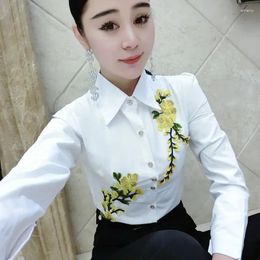 Women's Blouses Women Blouse Spring Polo Collar White Embroidered Long-Sleeved Shirt For Blusas Ropa De Mujer