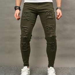 Men's Jeans Men Street style Holes Skinny Beggar Good Quality Distressed Mens Slim Pencil Denim Pants Male Clothing d240417