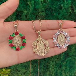 Pendant Necklaces Guadalupe Necklace For Women Virgin Mary Jewellery Personalization Roses Chain Gold Plated Metal Flower Gift Frien344L