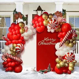 Party Decoration Red White Balloon Garland Christmas Candy Cane Foil Balloons Home Year 2024 Decor Birthday