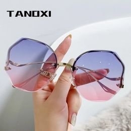 TANOXI Woman Sunglasses Luxury Designer Vintage Sun Glasses Oversized Rimless Frame Eyewear Trendy Wrap Around gafas de sol 240417