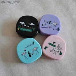 Sunglasses Cases Cute Cartoon Simple Contact Lens Case For Lady Women Travel Mini Portable with Mirror Crane Bird Contact lenses Box Y240416