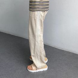 Men's Pants Mens Cotton Linen Casual Straight Leg Cinch Genderless 2024 Summer Fashion Simple Youth Thin Solid Color Unisex