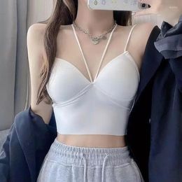 Camisoles & Tanks 2024 Summer Camisole Tube Top With Pad Bra Underwear Cropped Streetwear Ice Silk Sleeveless V Neck Breathable Comfort