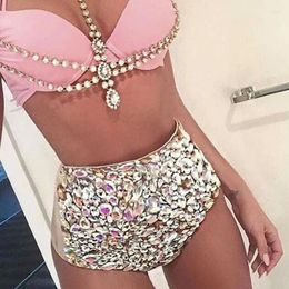 Women's Swimwear VIKINII 2024 Sexy Crystal Women Bathing Suit Rhinestone Diamond Luxury High Waist Swimsuit Push Up Bikini Set