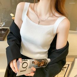 Women's T Shirts White Camisole Vest For Women Inner Wear Summer Black Knitted Top Short And Tight Bottomed Shirt