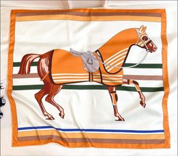 Horse Print Silk Scarf Hand Rolled Edges Womens Satin Scarves Square 90x90 Designer Head Scarfs For Women 90cm8308760