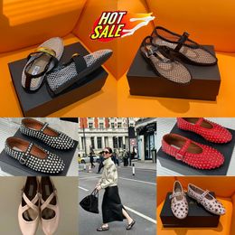 With Box Designer Sandal ballet slipper slider flat dressing shoes dancing Women toe Rhinestone Boat shoes Luxury riveted buckle shoes size 35-40 GAI