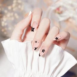 False Nails Natural Looking Fake Stylish Durable French Almond-shaped With Rhinestone Star Embellishments 24pcs Women's