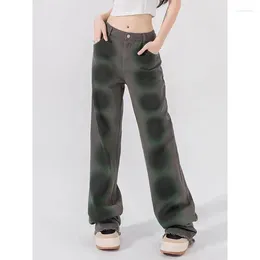 Women's Jeans Y2k Streetwear Aesthetics Green Denim Pants Grunge Korean Fashion Boyfriend Distressed Woman