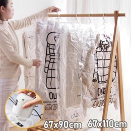 Hang Transparent Vacuum Bag Storage For Clothes Down Jacket Overcoat Compression Home Organiser Wardrobe Dustproof Coat Air Pump 240415