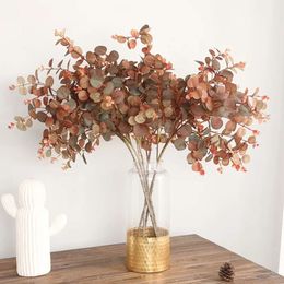 일본의 말린 장식 스타일 가을 꽃 유칼립투스 긴 가지 실크 인공 꽃 방 장식 가짜 식물 잎 230613