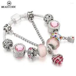 Charm Bracelets Romantic Air Balloon Silver Plate Valentine's Day Bracelet Women's Heart Pendant DIY Fine Brand Jewellery Gifts