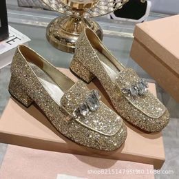designer sandals women heel sequin rhinestonemiuimiui loafers high-end feel internet famous heels thick heel shoes not tiring feet stylish womens shoes