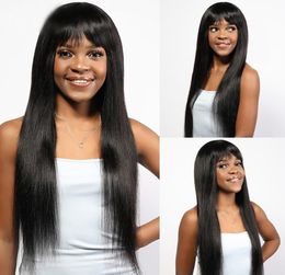 Human Hair Wigs 24inches Full headgear Halflength female long straight black color wig2050813