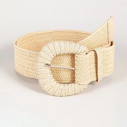 Belts Solid Colour Pin Buckle Bohemian Wide PP Grass Waist Belt Braided Skirt Accessories