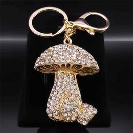 Keychains Lanyards Cute Mushroom Keychain Rhinestone Metal Womens Bag Car Accessories Female Pendant Gold Color Key Ring Jewelry llaveros K5236S01 Y240417