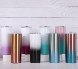 20oz Gradient skinny tumbler double wall stainless steel vacuum flask bottle insulated skinny tumblers with slide lid and straws1665791