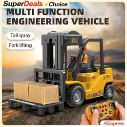 Diecast Model Cars Choose 2.4Ghz Rc car remote control forklift engineering truck crane lift spray painting simulation sound toy J240417