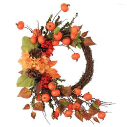 Decorative Flowers Fall Wreath Vibrant Harvest Mini Pumpkins Berries Ornamental Decor For Front Door Home Thanksgiving Pumpkin