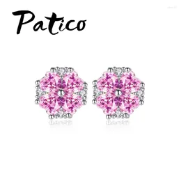 Stud Earrings Trendy Pink CZ For Women Ladies 925 Sterling Silver Top Quality Price Wedding Party