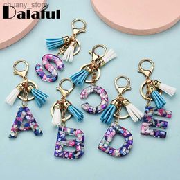 Keychains Lanyards Chic 26 Letters Key Chain Rings Acrylic Tassel for Women English Alphabet Crystal Handbag Charms Pendant Keychain K419 Y240417