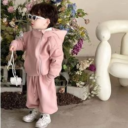 Clothing Sets Boys' Sweater Pants Two-piece Zipper Hooded Tops Korea Fashion Sports Plush Thickened Children's Autumn Winter Suits