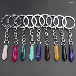 Keychains Natural Stone Hexagonal Column Keychain Water Drop Shape Columnar Pendants Key Rings On Bag Car Jewelry Party Friends Gift 8Pcs