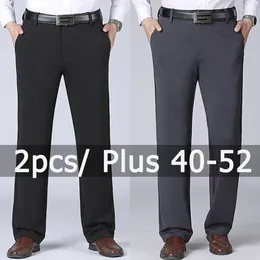 Men's Suits 2pcs Big Size Business Pants Plus 40-52 Elastic Waist Straight Suit Formal Work Long Casual Trousers