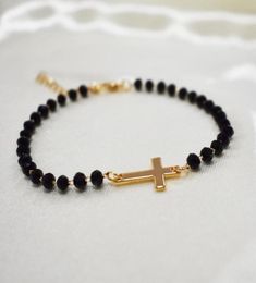 Charm Bracelets 2021 Fashion Exquisite Black Beades Cross Bracelet Gold Colour Metal Chain For Women Men Party Gifts Jewelry4905156