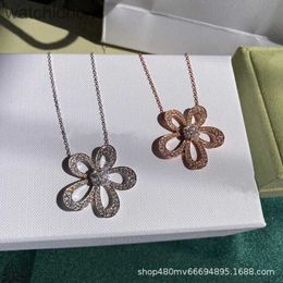 Vanclef original elegant clover necklace women S925 Silver v Sunflower Necklace Full of Diamonds Large Flower with real brand logo box