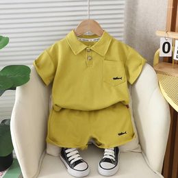 Clothing Sets 2Pcs Set Kids Boys' Polo Shirt Short Suit Cotton Sleeved Top Over With Lapell Collar Casual Style Children Boy Summer Wear