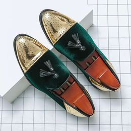 New Casual Social Fashion Tassel Men's Suede Leather Evening Dress Loafers Green Driving Shoes