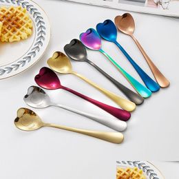 Spoons Stainless Steel Dessert Spoon Heart Shaped Kitchen Long Handle Coffee Milk Stirring Scoops Wedding Guest Gift Tableware Yfa19 Dhpjy