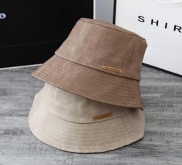 Stingy Brim Hats Bucket Hat Retro Leather Fisherman Simple Letter Labeling Solid Color Basin Outdoor Couple12534832