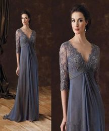 Elegant Evening Formal Dresses 2019 V Neck Lace Applique Half Sleeves Ruched Chiffon Mother of the Bride Dresses9413957