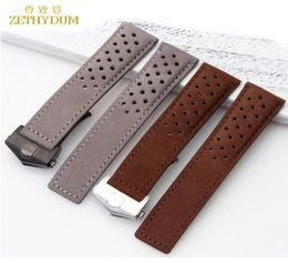 Genuine Leather Bracelet 22mm Watchband watch strap for wrist watches brown Grey breathable Watch band accessories fold buckle4289380