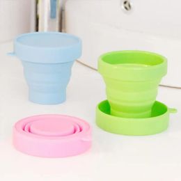 1Pc 170ml Portable Silicone Retractable Folding Cup With Lid Telescopic Collapsible Drinking Cup Outdoor Travel Water Cup