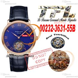 Le Brassus Carrousel Tourbillon Automatic Mens Watch Repetition Minutes TFL 0232-3631-55B Rose Gold Blue Roman Dial Leather Strap Super Edition Reloj Puretime