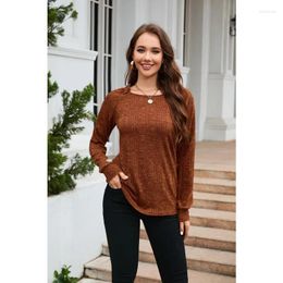 Women's T Shirts Elegant Autumn Winter Ribbed Loose Shirt Top Casual Fashion Long Sleeve O Neck Knitted Pullover T-shirt Y2K INS Clothes