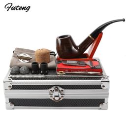 1 Set Smoking Ebony Pipe With Smoke Tools Pipe Rack Aluminium Storage Box Cigarette Accessories Tobacco Herb For Smoking 240417