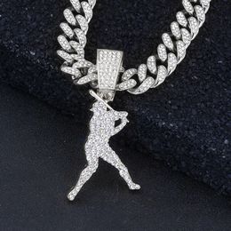 designer necklace Baseball Sports Star Pendant Street Hip Hop Full Diamond Cuban Chain Necklace for Men Women