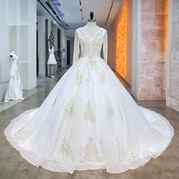 Hire Lnyer V-Neck Lace Up Back Beading Short Sleeve Appliques Gorgeous Ball Gown Wedding Dresses Real Office Photos Video